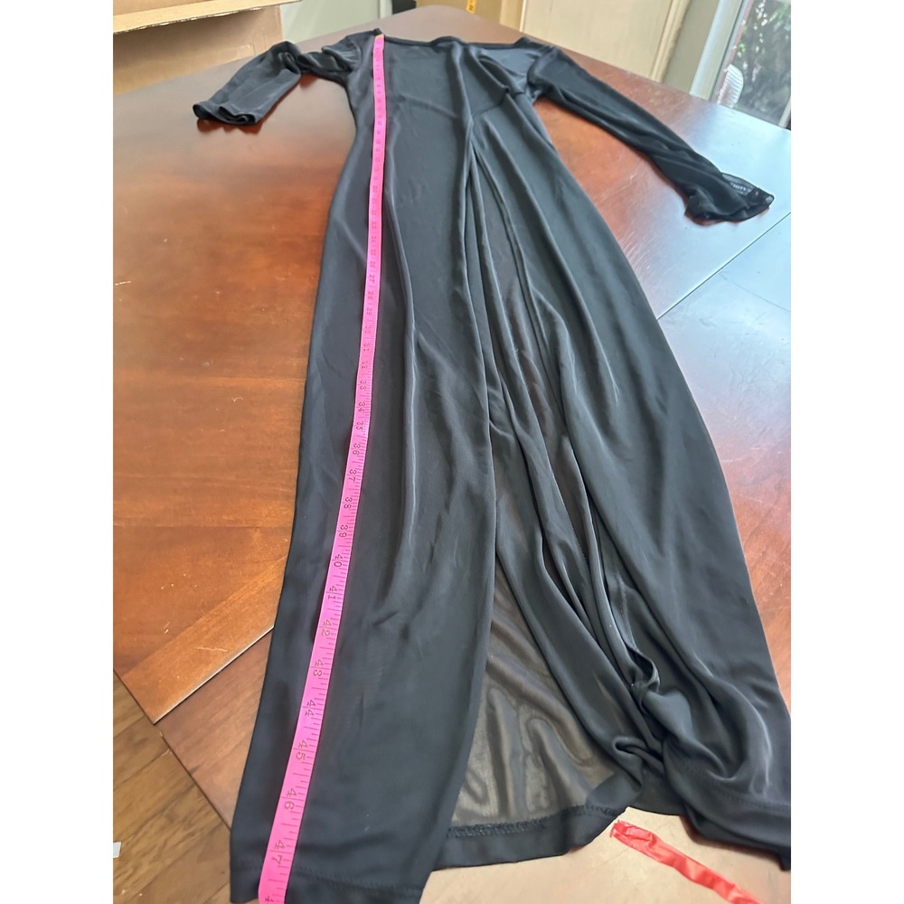 Street Code Black Sheer Mesh Maxi Dress Long Sleeve Front Slit Made in USA - Picture 5 of 7